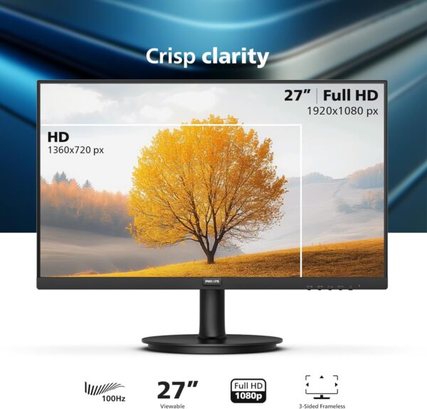 PHILIPS 27 inch Framless Full HD (1920 x 1080) 100Hz Monitor, VESA, HDMI x 1, VGA Port x1, Eye Care,271V8LB - Image 6