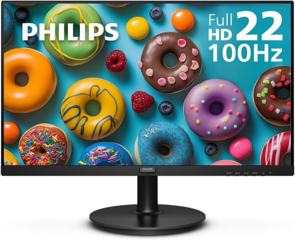 PHILIPS 22 inch Class Thin Full HD (1920 x 1080) Monitor, 100Hz Refresh Rate, VESA, HDMI x1, VGA x1, LowBlue Mode, Adaptive Sync, 221V8LB